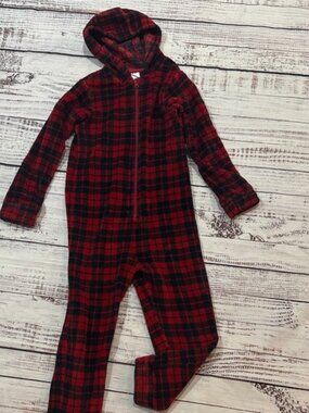 Plaid Hooded Onesie in Red and Navy